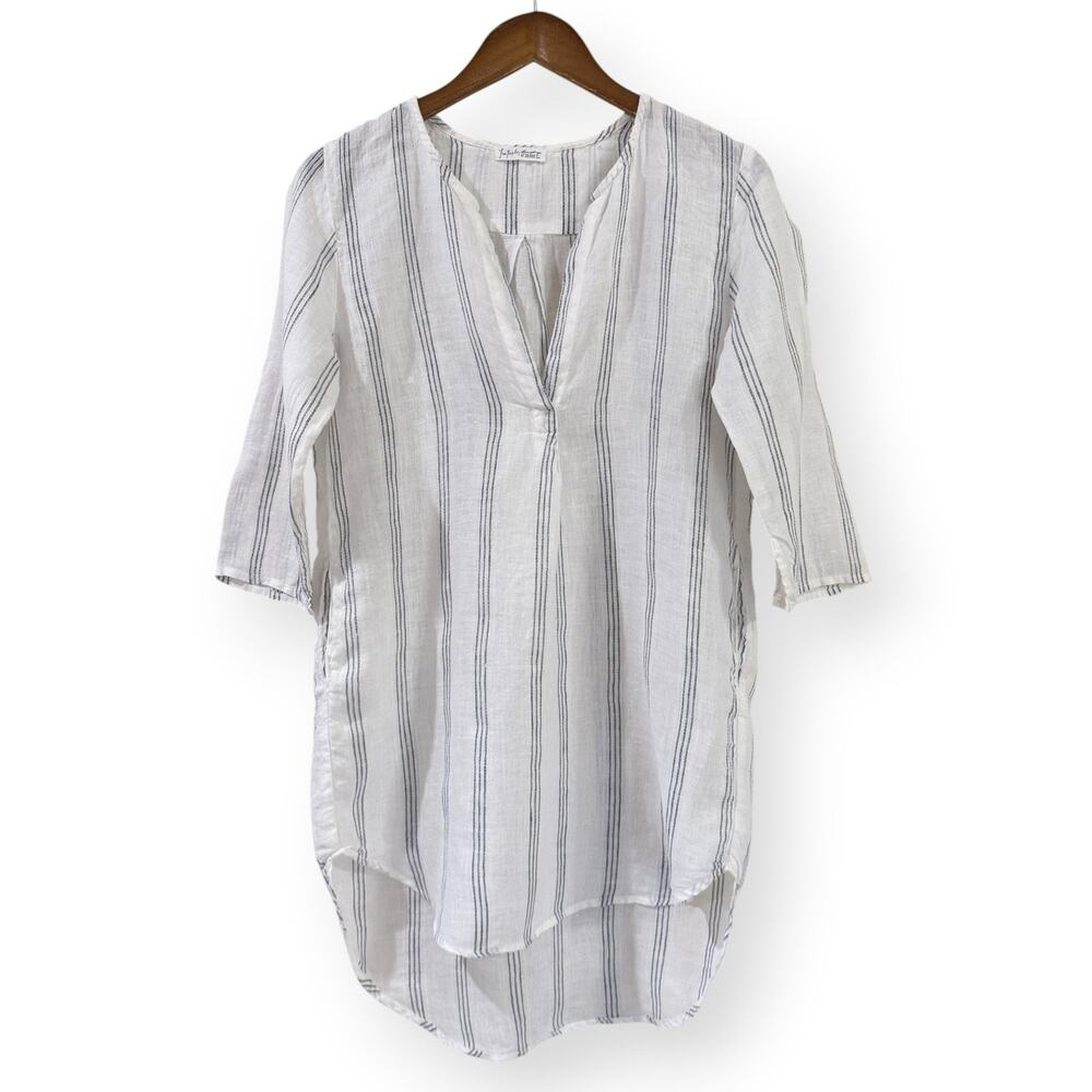 CP Shades x Free People Tunic XS Linen Striped Pockets V-Neck 3/4 Sleeve Relaxed